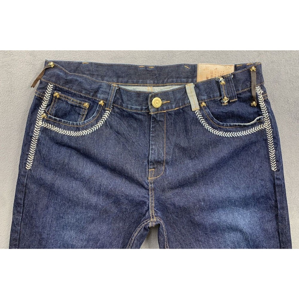 Cult 45 Denim Jeans Men's Size 42 Blue Baseball Theme Stitched Pockets Straight - Picture 4 of 16
